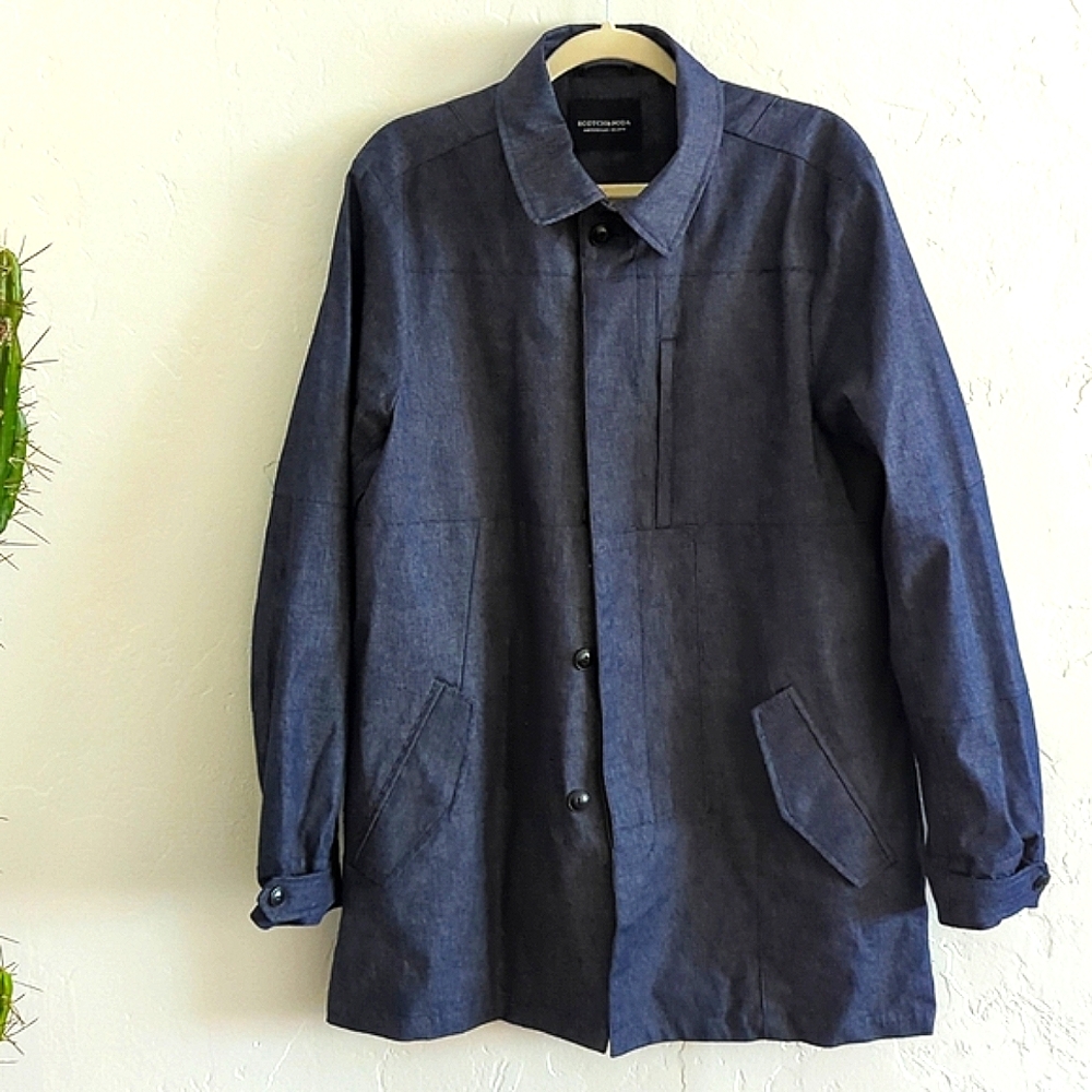 Scotch&Soda Amsterdams Blauw Men's The Western Blue Denim Jean Jacket Coat Large